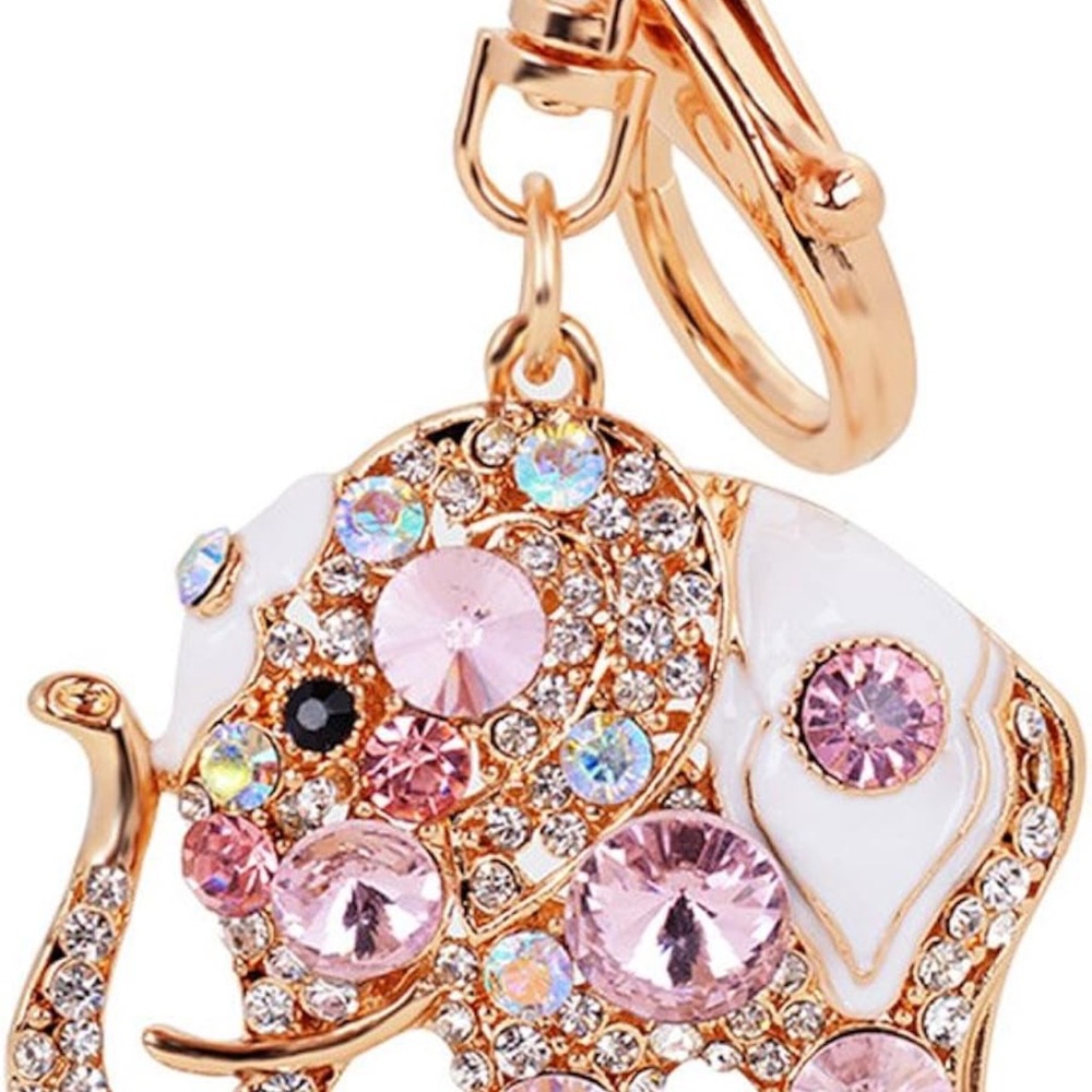 Elegant Pink and Gold Elephant Bag Charm Keychain